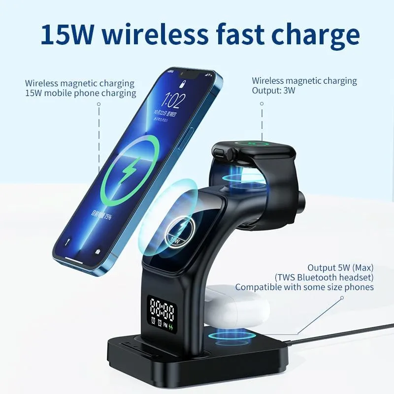 15W Magnetic Wireless Charger With Clock