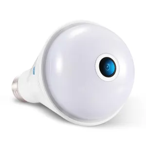 360 Degree Panoramic Bluetooth Speaker Bulb With 2Mp Hd 1080P Ip Camera And Wifi Motion Detection - White