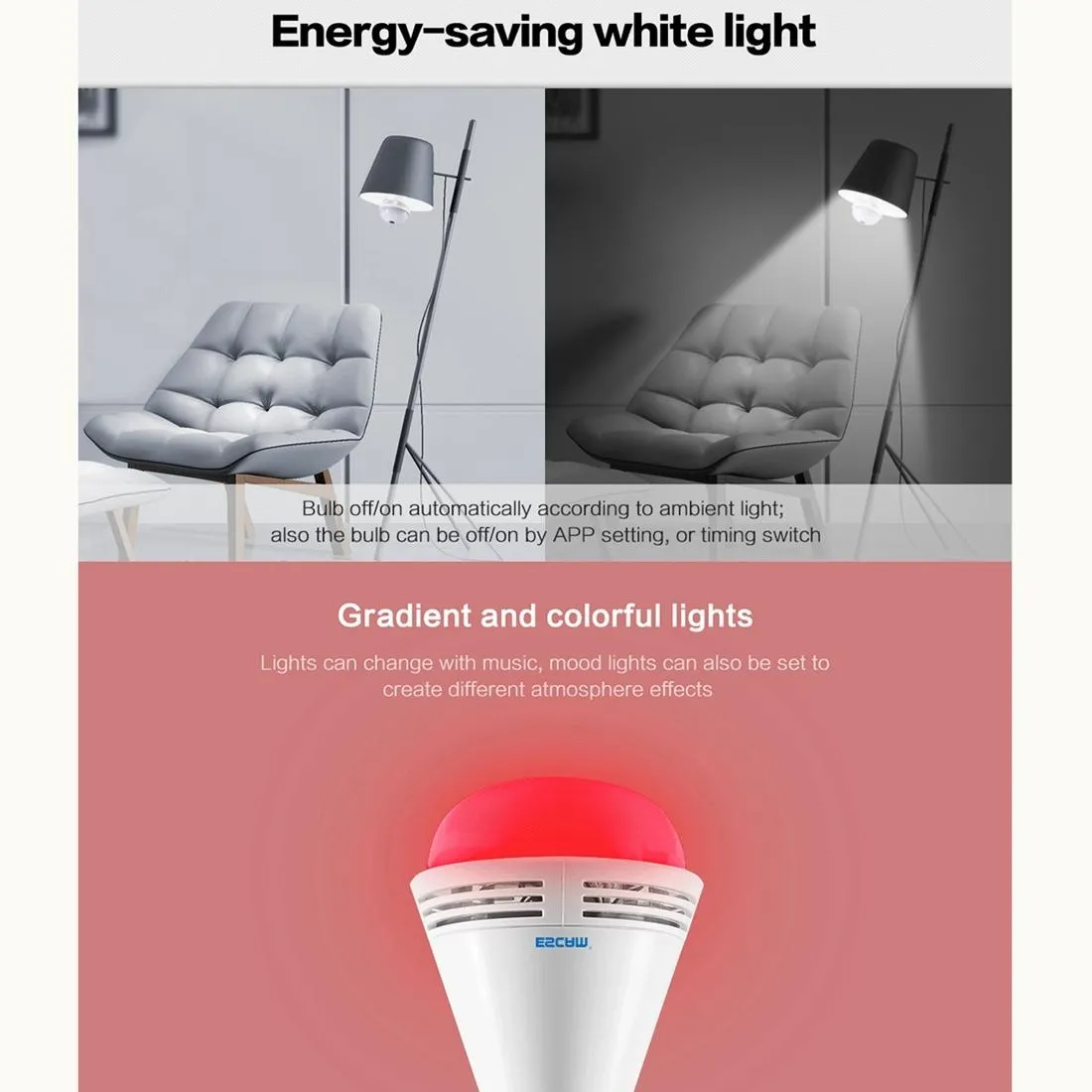 360 Degree Panoramic Bluetooth Speaker Bulb With 2Mp Hd 1080P Ip Camera And Wifi Motion Detection - White