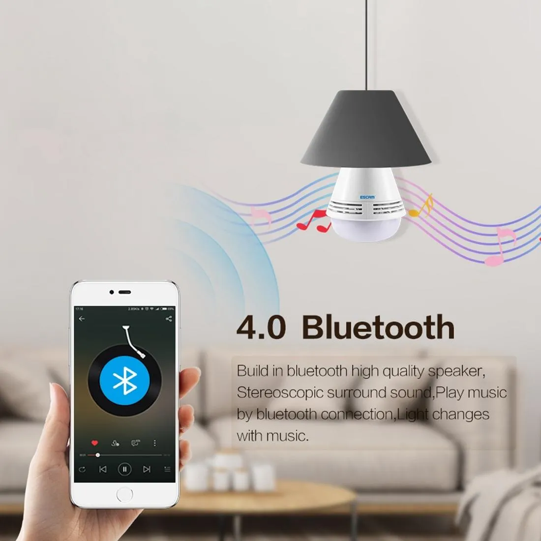 360 Degree Panoramic Bluetooth Speaker Bulb With 2Mp Hd 1080P Ip Camera And Wifi Motion Detection - White