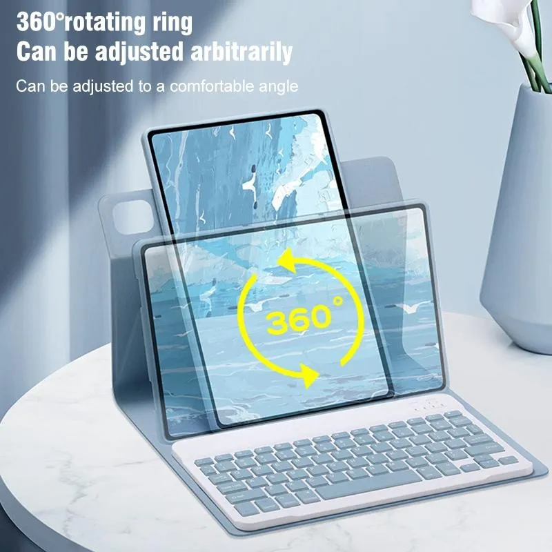 360 Degree Rotatable Bluetooth Keyboard Leather Case With Touchpad - Square Button