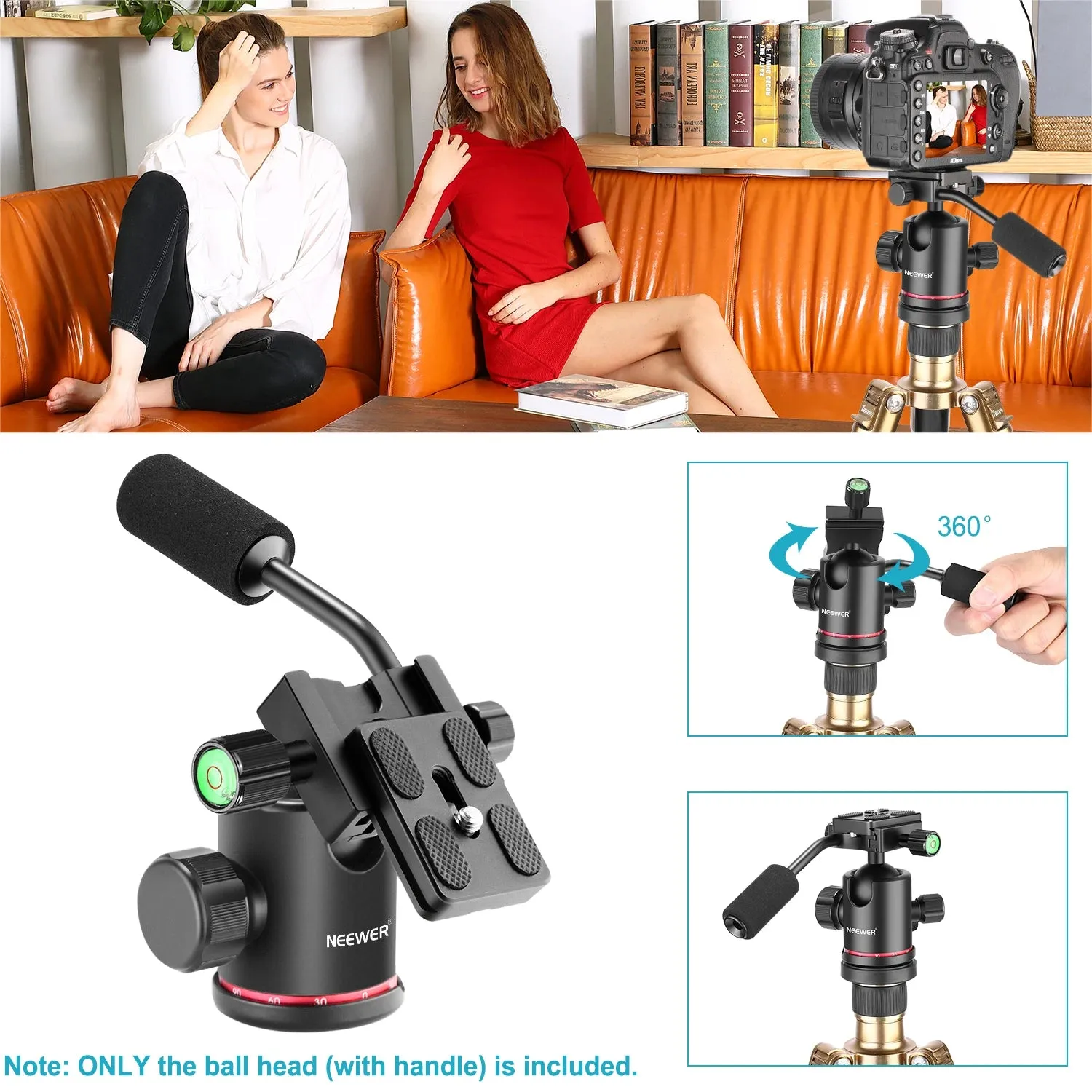 360 Panoramic Ball Head for Dslr Camera & Tripod Heavy Duty Handle Monopod & Slider Compatible