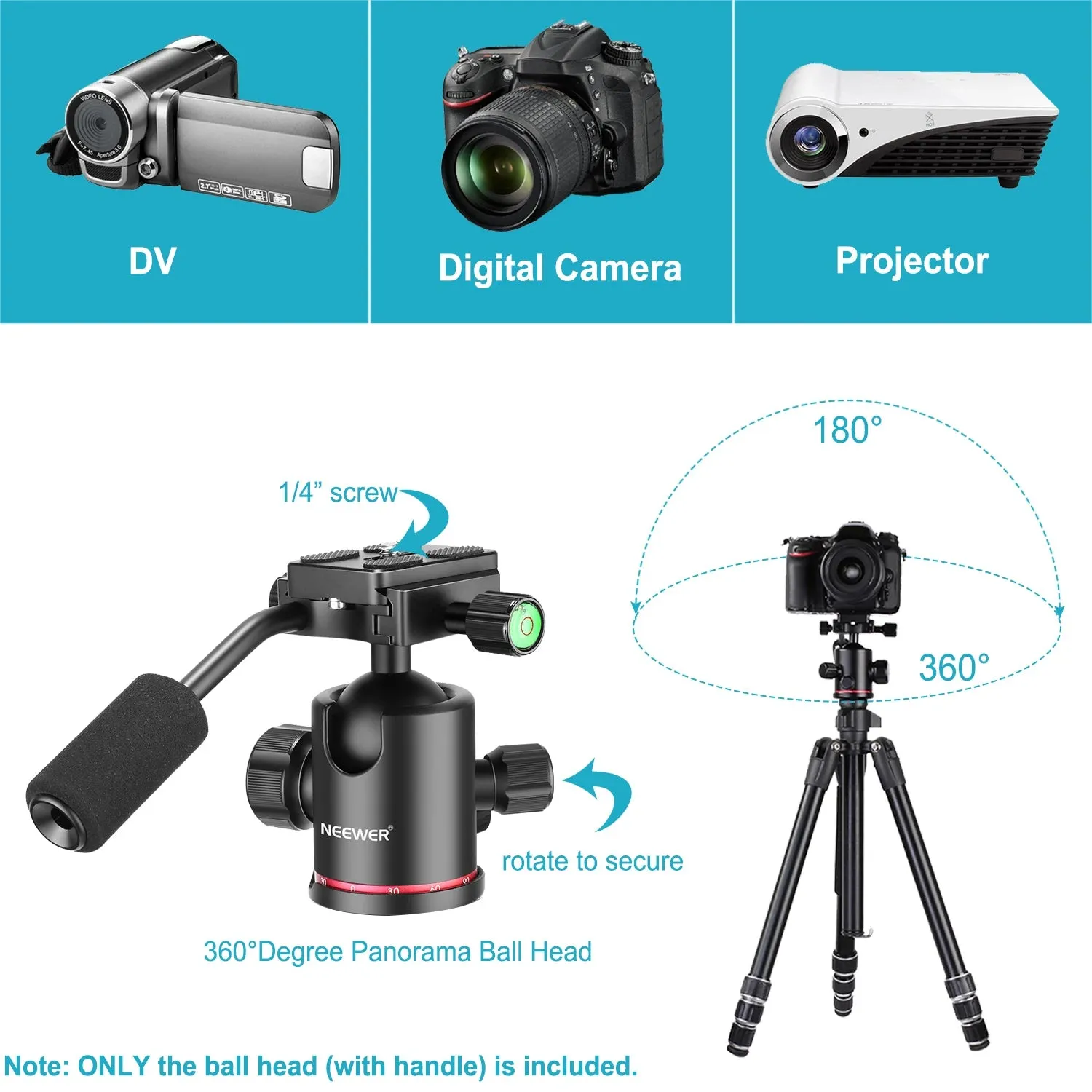 360 Panoramic Ball Head for Dslr Camera & Tripod Heavy Duty Handle Monopod & Slider Compatible