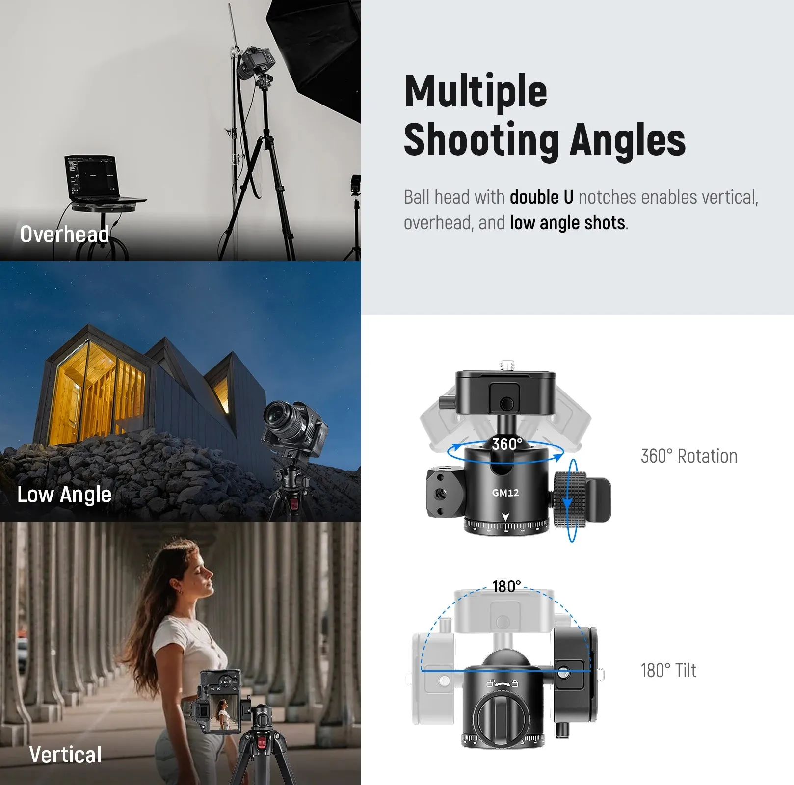 360 Panoramic Ball Head with Arca Slot Quick Release Plate 180 Tilt Upgraded Locking Knob for Cameras