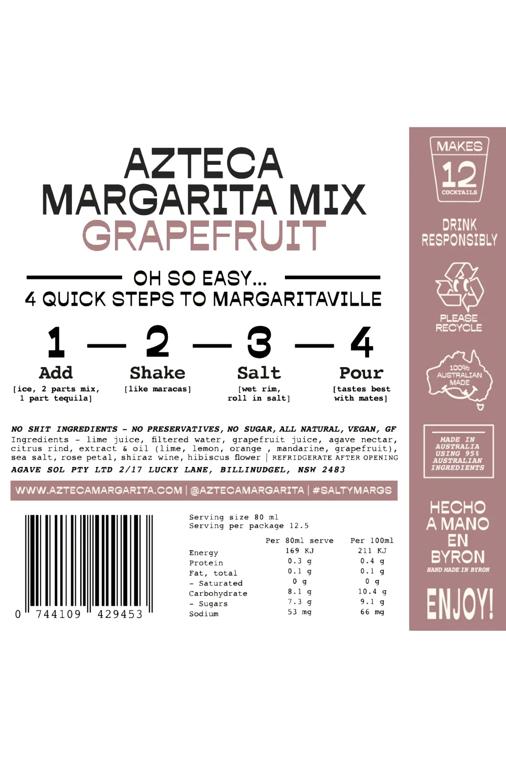 AZTECA GRAPEFRUIT & HIBISCUS MARGARITA MIX   BADASS SALT