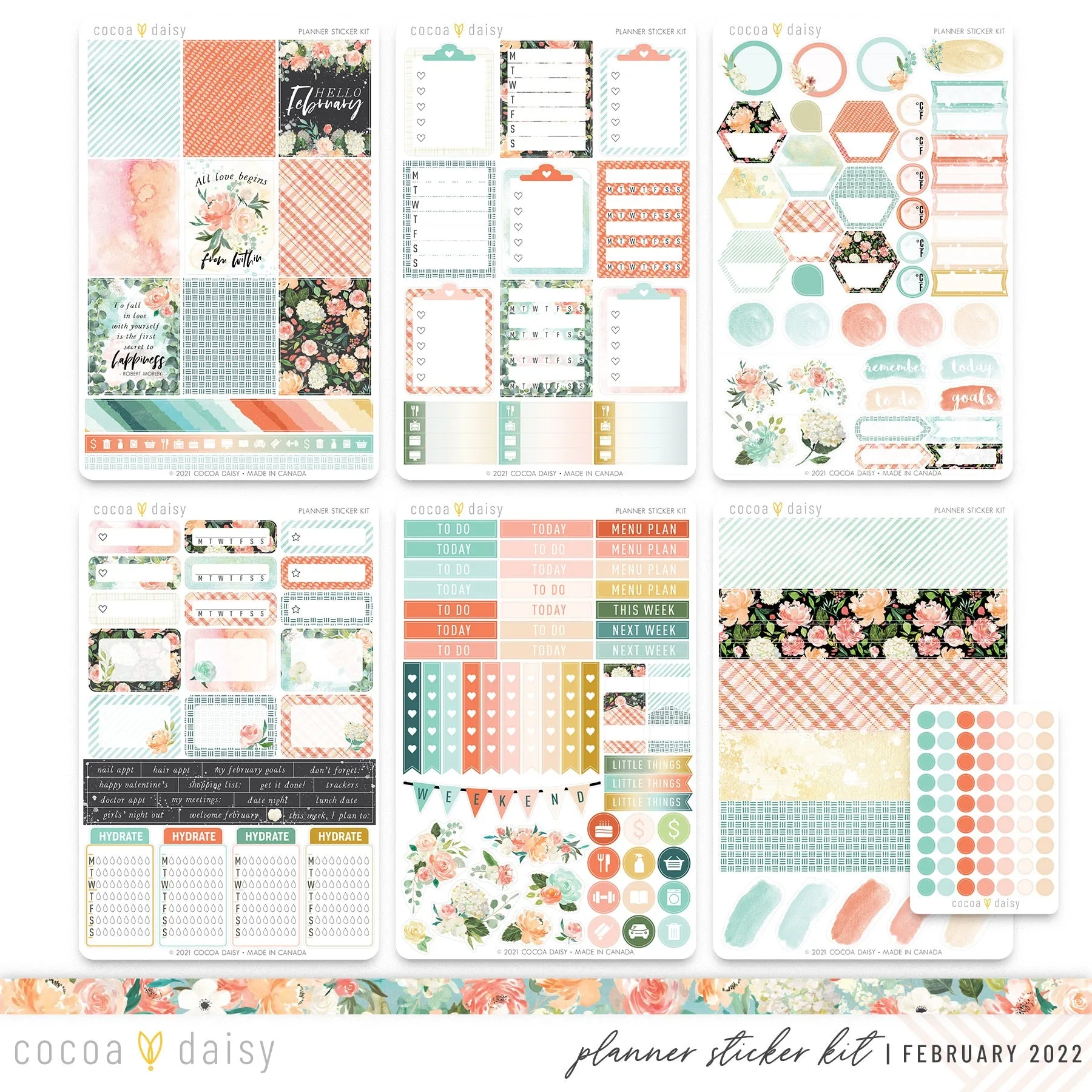 Elegance Blooms Planner Sticker Kit February 2022