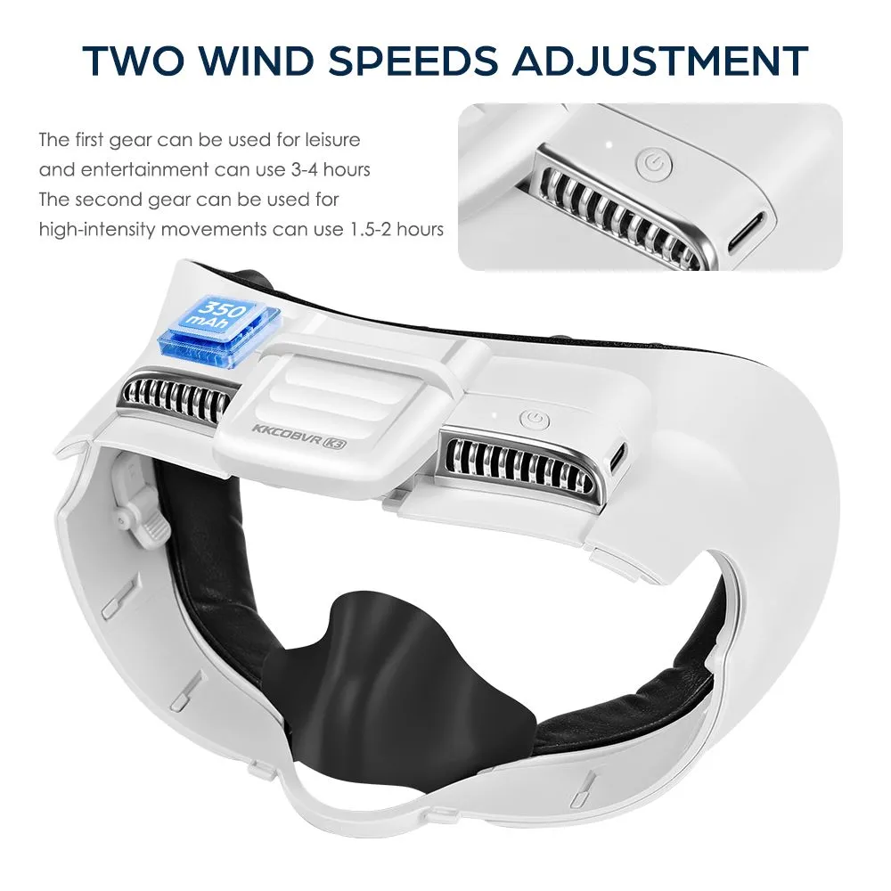 KKCOBVR K3 Facial Interface Fan with Leather Face Pad Compatible with Quest3, Relieve Lens Fogging and Fits Use with Quest 3 Headset