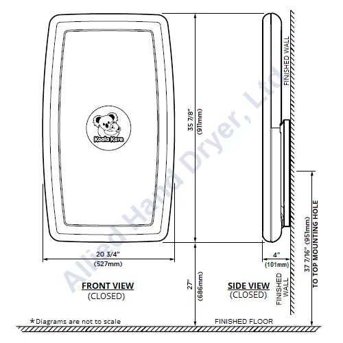 Koala Kare® KB301-05 - Surface Vertical White Granite Baby Changing Station (Newest Generation)