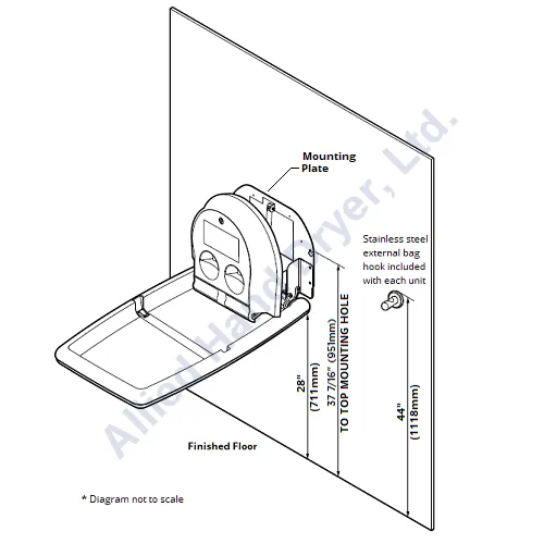 Koala Kare® KB301-05SS - Surface Vertical White Granite Baby Changing Station with Stainless Steel Veneer (Newest Generation)