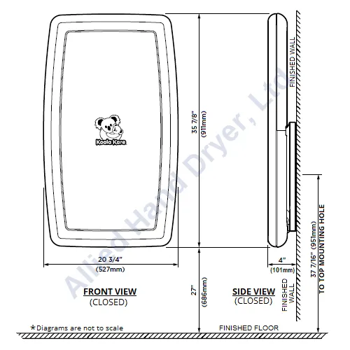 Koala Kare® KB301-05SS - Surface Vertical White Granite Baby Changing Station with Stainless Steel Veneer (Newest Generation)