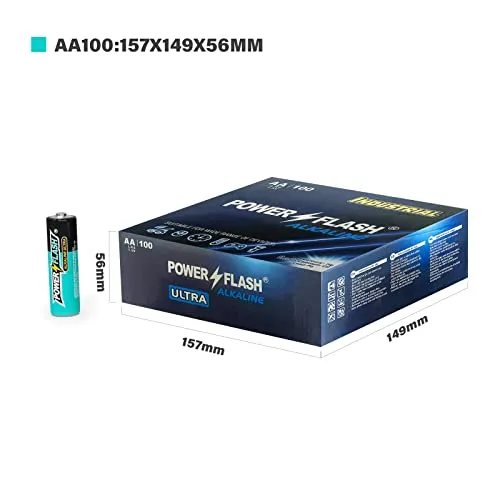 POWER FLASH AA Batteries with Fresh Date - 100 Count Industrial Pack - Ultra Long-Lasting Triple A Alkaline Battery (100 Count Pack)