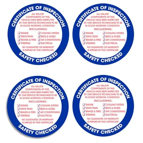 Professional Vehicle Inspection Sticker for Car Dealerships - 3" Circle Sticker with List of Major Vehicle Components, 3 mil Vinyl Material - Internal Window Installation