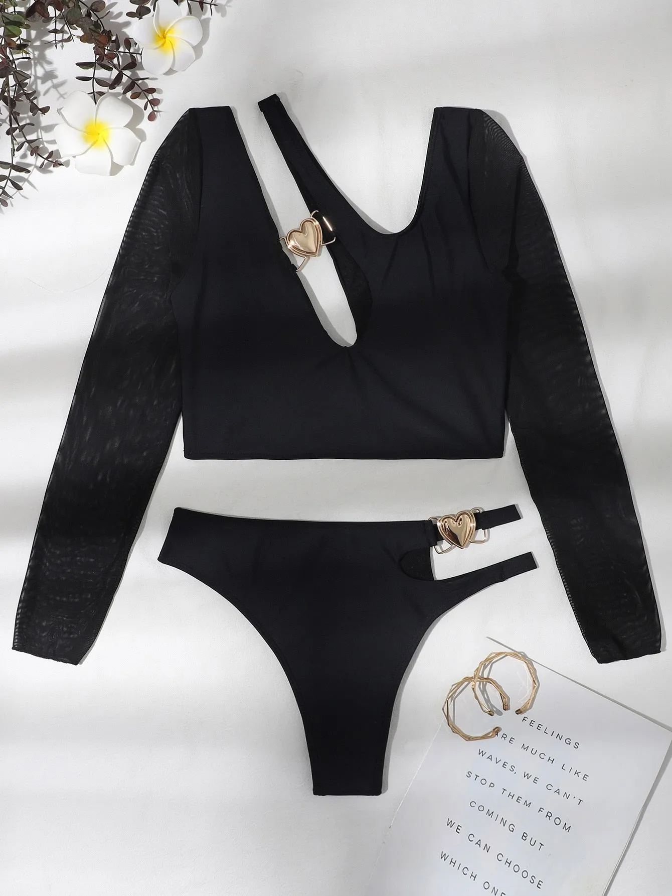 Sexy Black Two Piece Mesh Long Sleeve