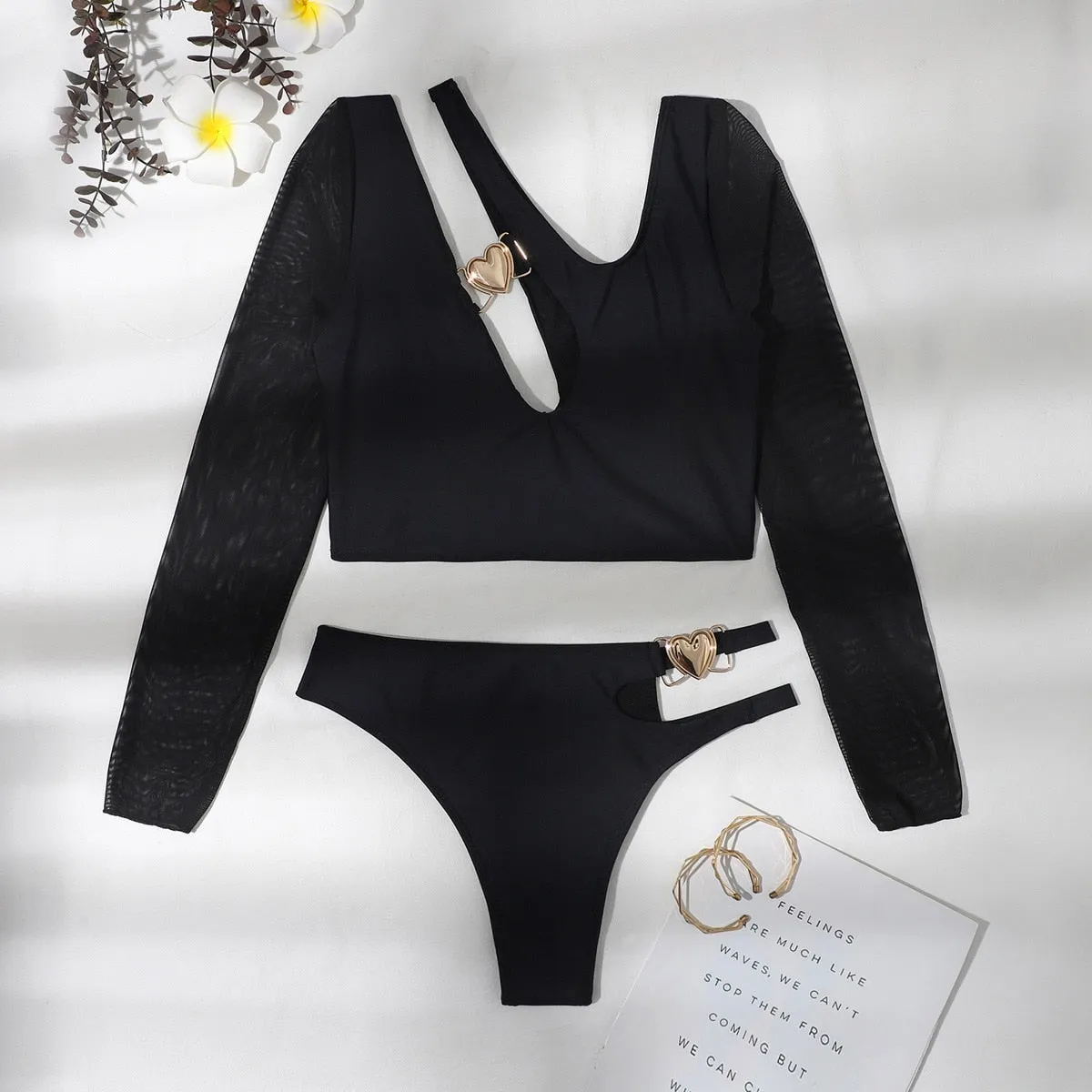 Sexy Black Two Piece Mesh Long Sleeve