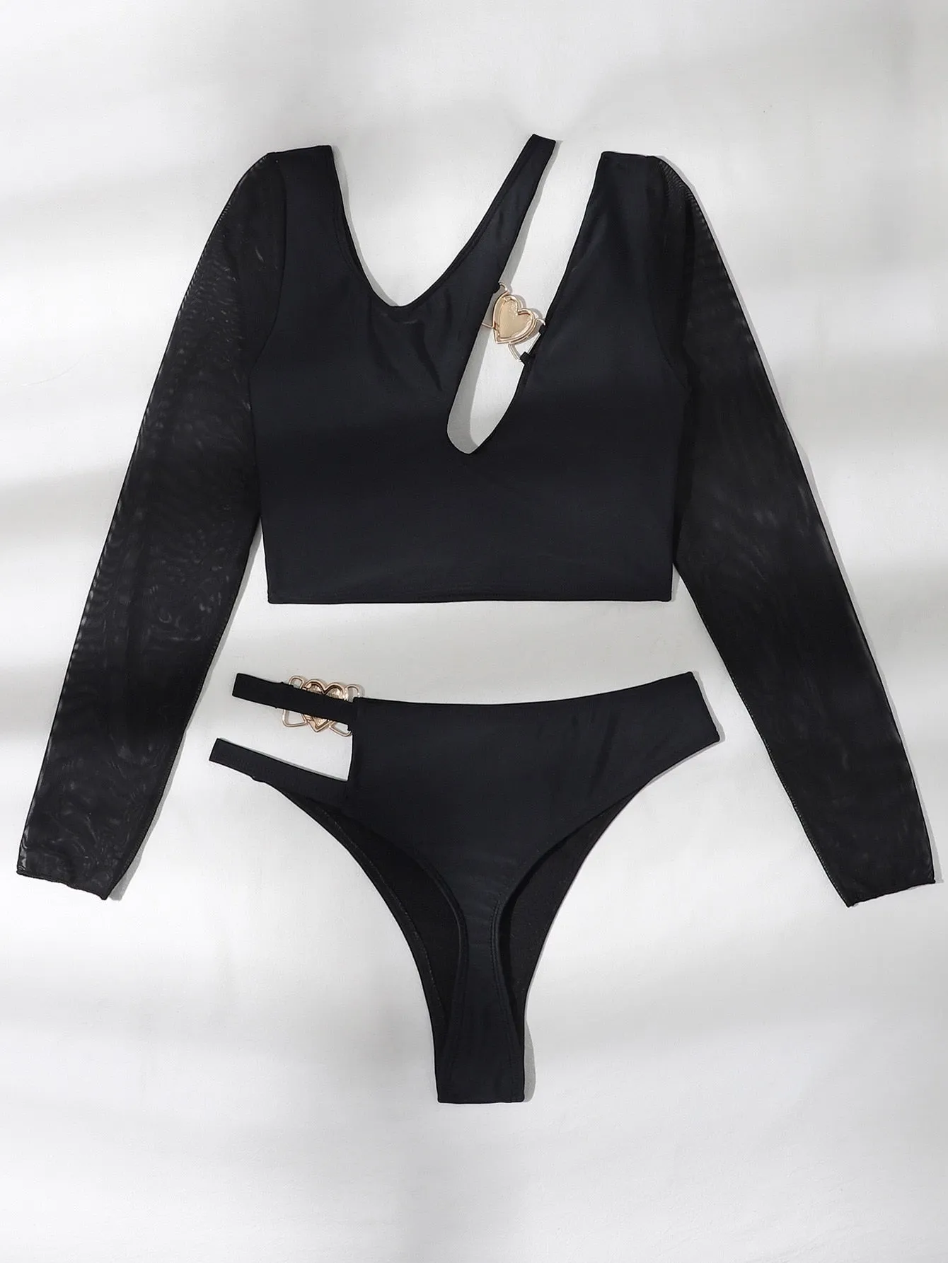Sexy Black Two Piece Mesh Long Sleeve