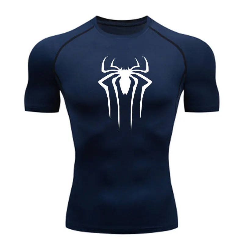 Short sleeve quick drying clothes sports T-shirt running bottoms gym training clothes men's breathable sweat wicking elastic Skin-tight garment