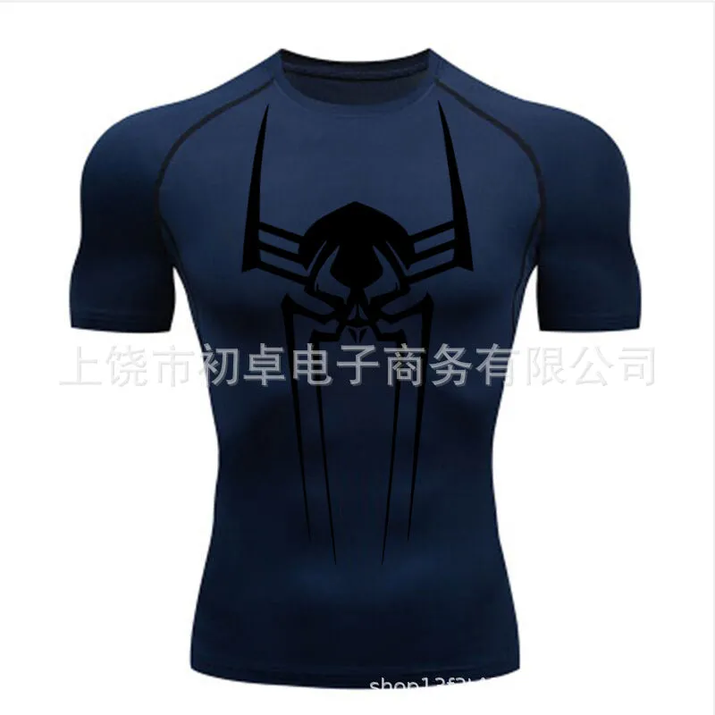 Short sleeve quick drying clothes sports T-shirt running bottoms gym training clothes men's breathable sweat wicking elastic Skin-tight garment