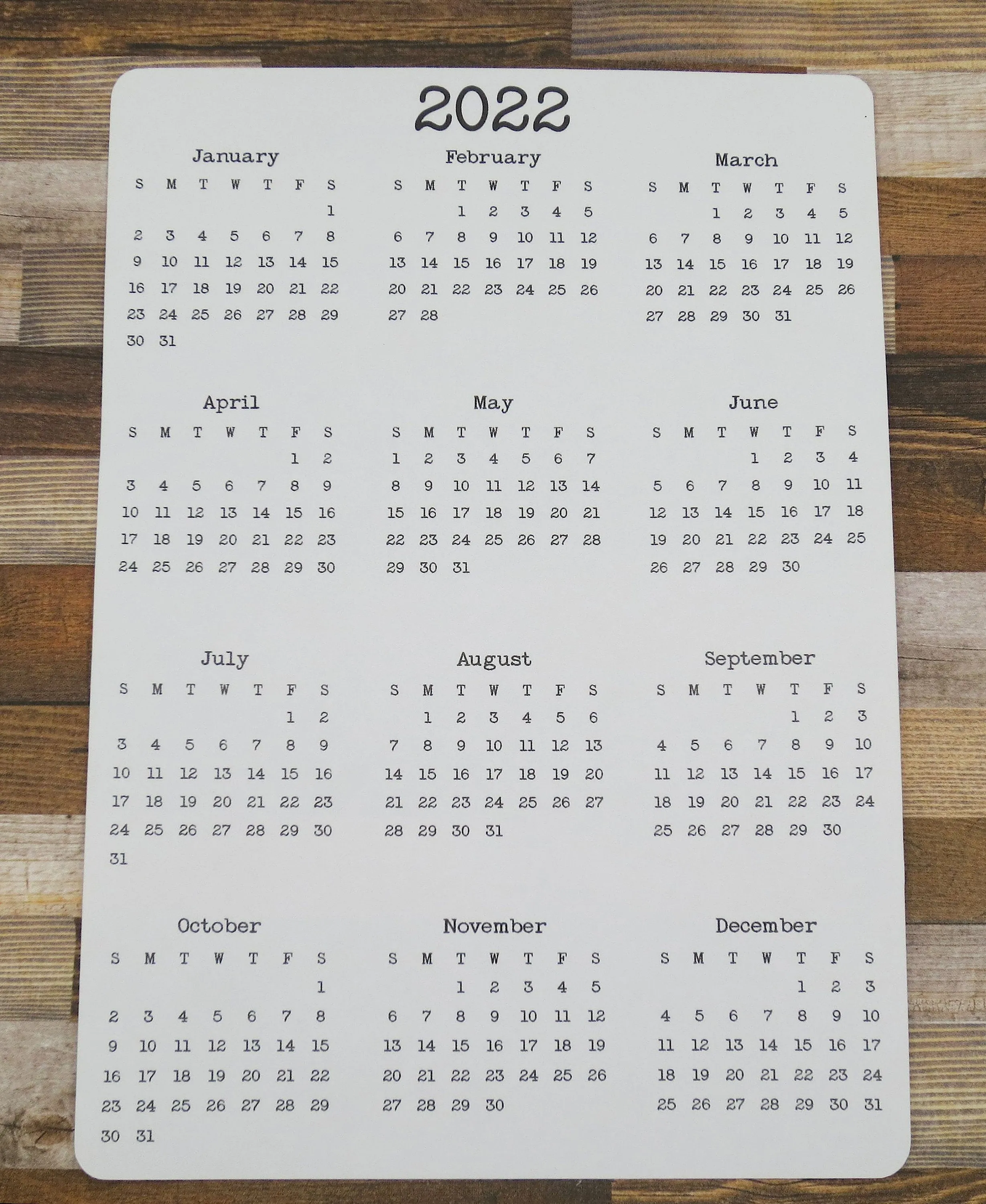 Year At A Glance Calendar Sticker - B5