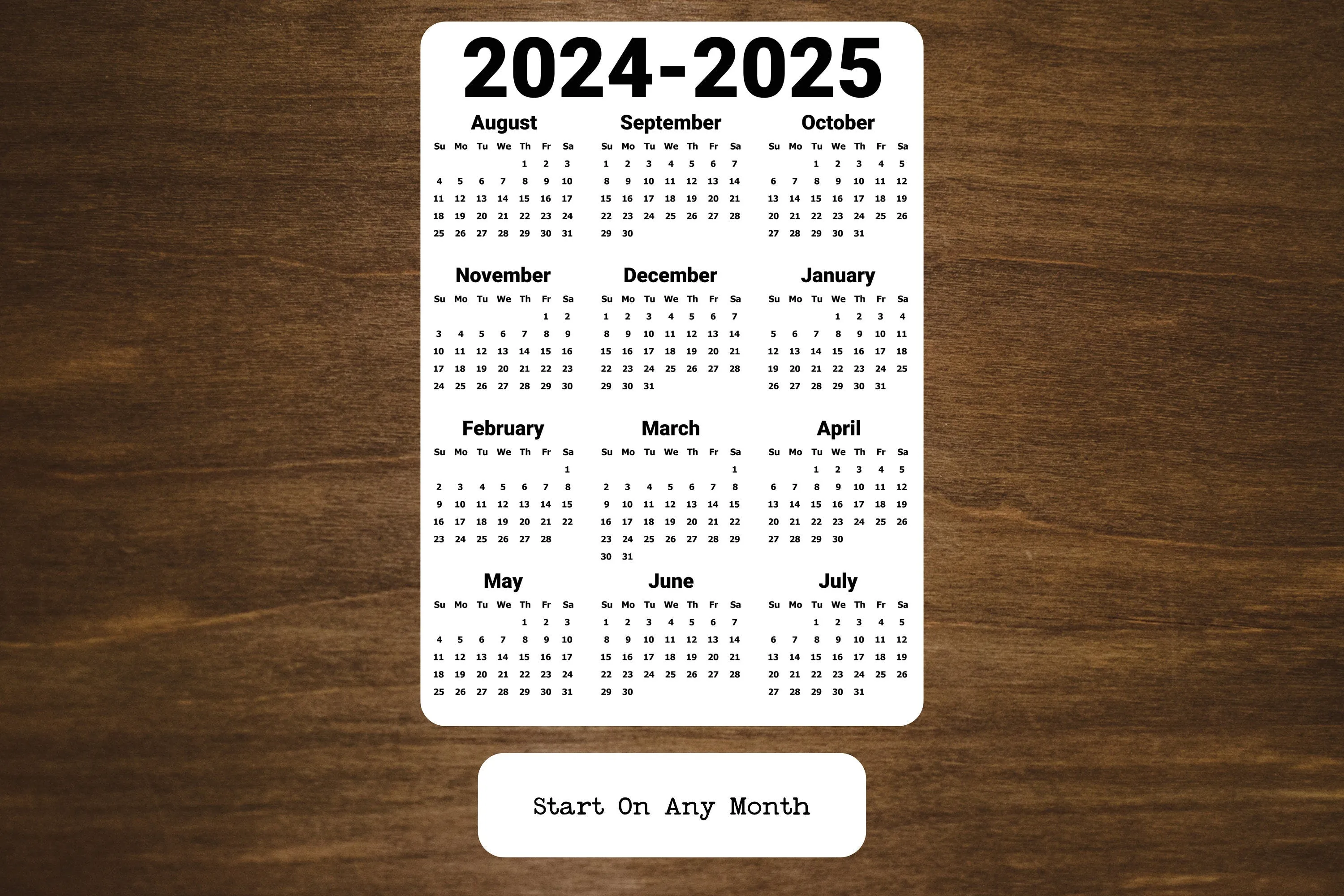 Year At A Glance Calendar Sticker - Minimalist Bold Design